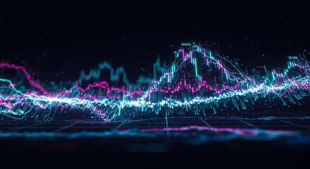 Dynamic Visualization of Financial Data Trends with Neon Accents on Dark Backdrop