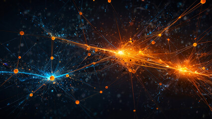 Interconnected network of glowing lights and energy trails