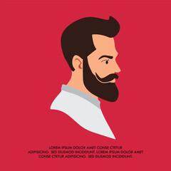 Side view face of men or Latin American with beard Vector flat Illustration