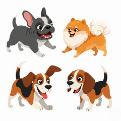 illustration of funny cartoon different breeds dogs in trendy flat style