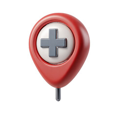 Obraz premium Red medical location pin with cross isolated on a transparent background healthcare