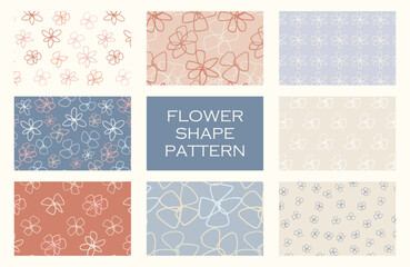 8種類の手描きの花のシームレスパターンのセット　カラー