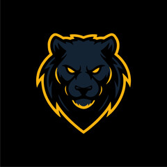 Aggressive black panther head logo design, stylized and outlined in yellow.