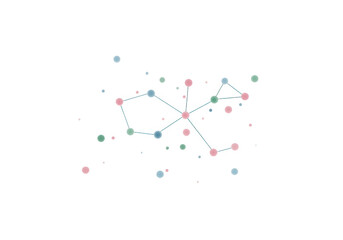Abstract network of colorful dots and connecting lines representing a constellation or data visualization isolated on transparent background