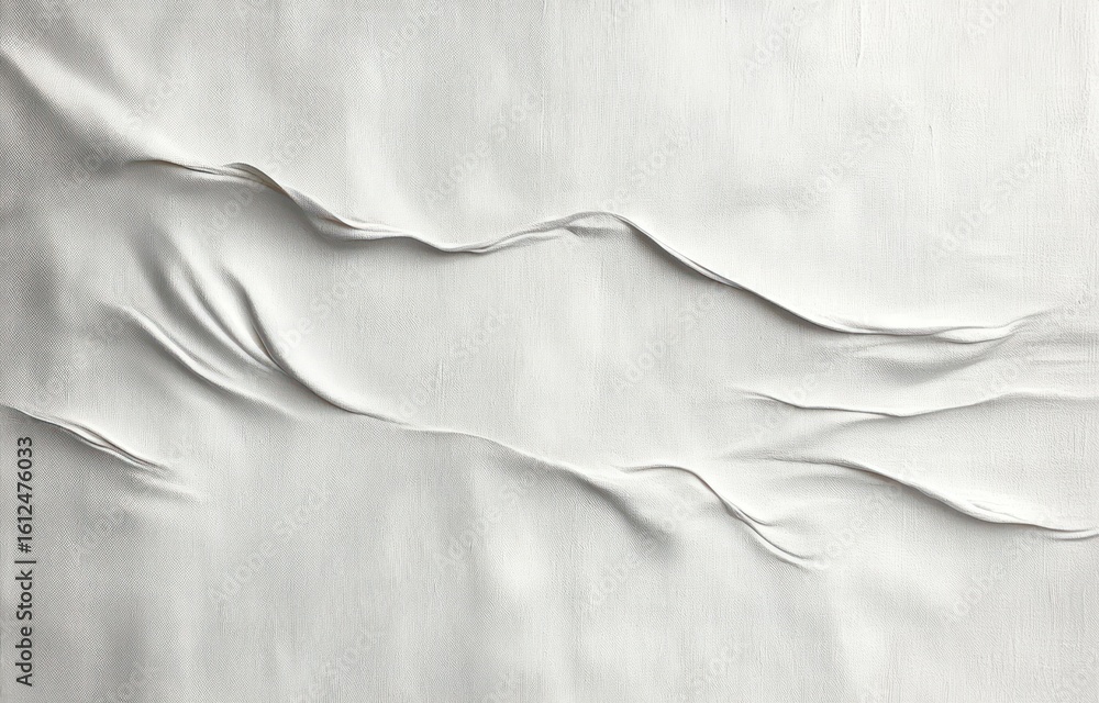 Poster close-up of white fabric with smooth, flowing folds and wrinkles creating soft shadows and texture
