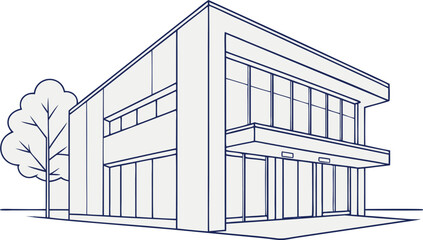 Modern building with large windows and tree architecture