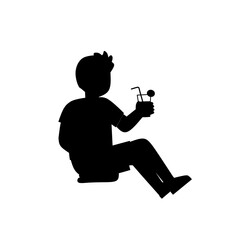 Silhouette of a man sitting and holding a drink. Vector design ideal for concepts of relaxation, leisure time, summer, or outdoor activities in minimal black style