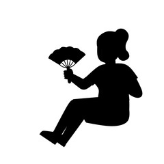 Silhouette vector of a woman sitting and fanning herself. Simple black icon style, perfect for designs related to summer heat, calmness, or traditional cooling methods