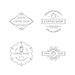  Collection of black vector designs coffee shop logos on a white background. Vintage logo for coffee shop