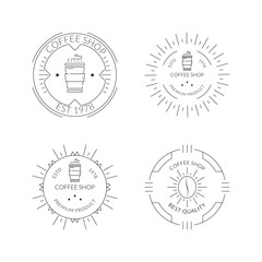 Naklejka premium Collection of black vector designs coffee shop logos on a white background. Vintage logo for coffee shop