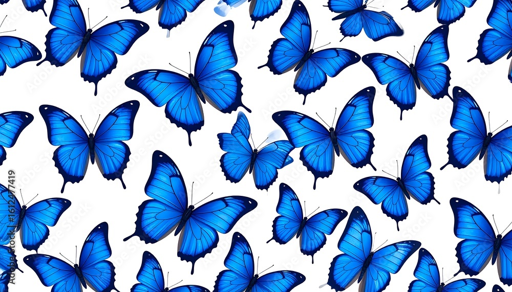 Poster captivating azure butterflies: a delicate symphony of flight in seamless pattern