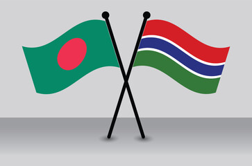 Crossed flags of Bangladesh and Gambia. Waving Flags Flat Style. Official Proportion.