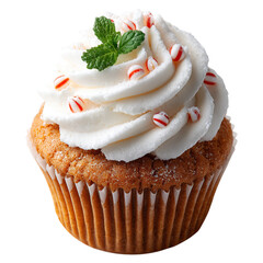 Cupcake muffin topped with icing frosting concept. Delicious cupcake topped with cream and mint leaves.