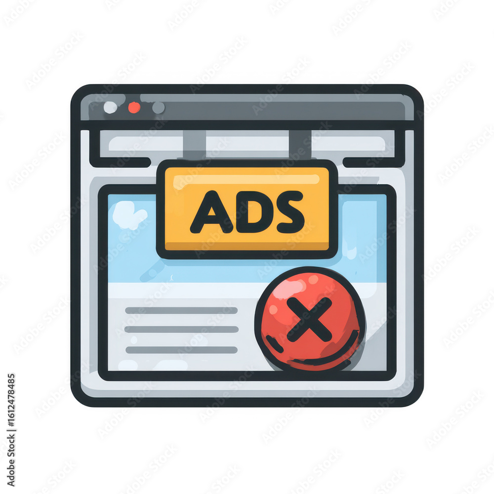 Poster webpage blocked ad symbol isolated on a transparent background browser window