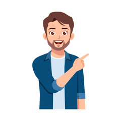 Happy Young Caucasian Man Pointing to the Right Direction Wearing Casual Clothes Smiling
