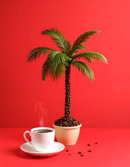 Coffee and Palm Tree Still Life