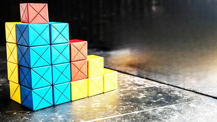 wooden boxes , business graph on the table