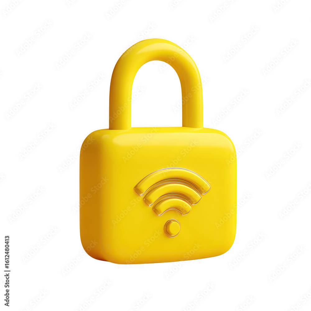 Poster yellow padlock with wifi symbol isolated on a transparent background security technology