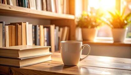 Books, coffee, sunlit study