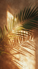 Soft Palm Leaf Shadow Over Raw Plaster Wall on Transparent Background