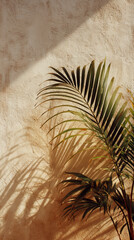 Soft Palm Leaf Shadow Over Raw Plaster Wall on Transparent Background