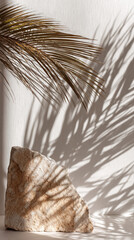 Soft Palm Leaf Shadow Over Raw Plaster Wall on Transparent Background