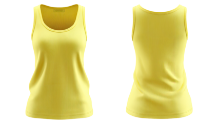 Front and back view of a women's yellow tank top.  Soft, simple design