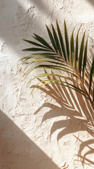 Soft Palm Leaf Shadow Over Raw Plaster Wall on Transparent Background