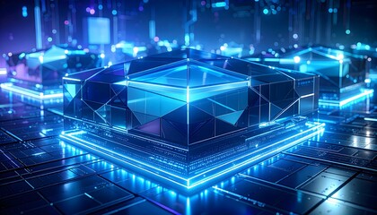 Geometric abstract wallpaper made of transparent layered polygons 