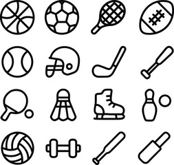 Outline Handdrawn Various Sport Equipment Icon Set for Graphic Design