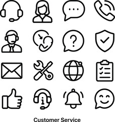 Simple Outline Customer Service Contact Support Line Icon Element Set