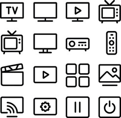 Minimalist Outline Television and Media Device Simple Icon Set