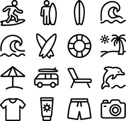 Simple Outline Summer Holiday Vacation Icons Design Element Illustration