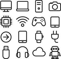 Simple Line Drawing Digital Devices and Technology Set of Icons