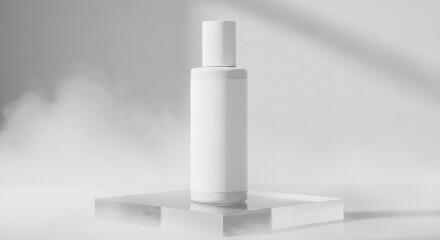 Clean White Skincare Bottle Mockup with Soft Vapor and Shadows