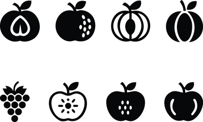 fruits icon vector, grapes, nectarine and peach vector illustration isolated on transparent png
