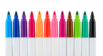 Colourful marker pens arranged in a row
