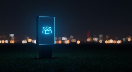 Glowing Assembly Point Icon on a Vertical Digital Screen in Futuristic Night Field