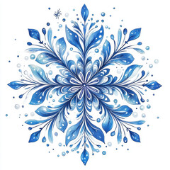 Beautiful blue floral mandala design with intricate patterns and delicate details, evoking sense of tranquility and harmony. symmetrical arrangement features leaves and petals