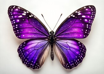 Vibrant Purple Butterfly with White Spots on Wings Isolated on White Background