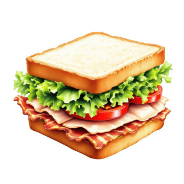 A sandwich with bacon lettuce and tomato on white bread against a black background illustration