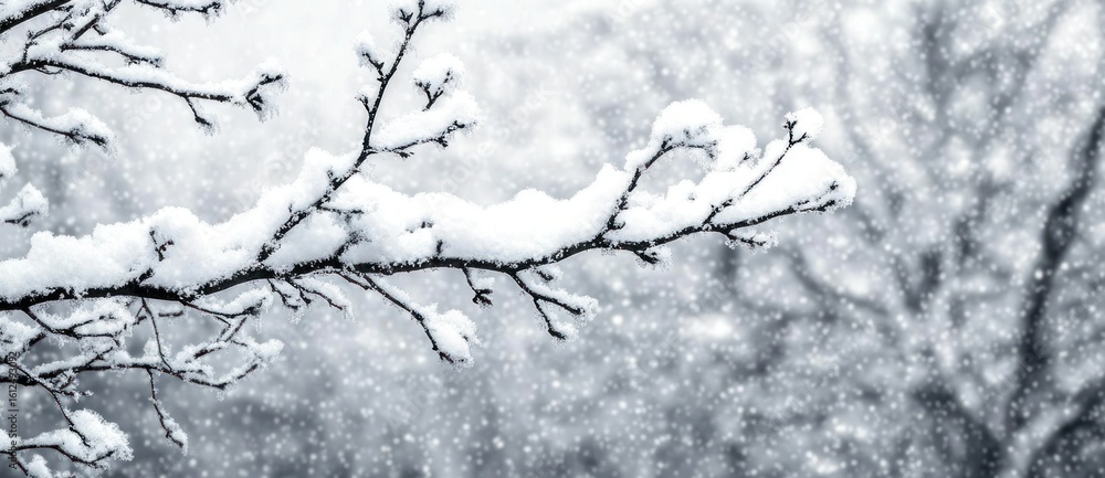 Aufkleber snow covered tree branches with falling snowflakes creating a serene and cold winter atmosphere