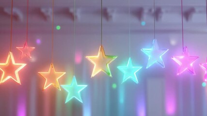 Colorful stars hanging from strings - Powered by Adobe