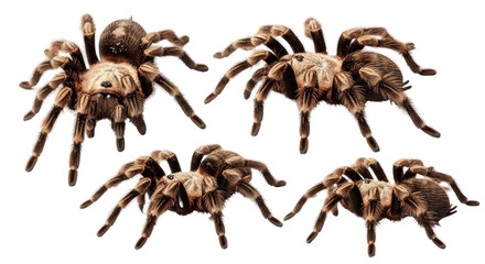 Group of Hairy Tarantula Spiders Isolated on White
