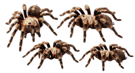 Group of Hairy Tarantula Spiders Isolated on White
