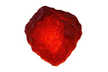 Volcanic rock glowing bright red, emitting intense heat against transparent backdrop, ideal for digital composition