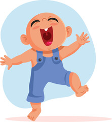 Cheerful Active Baby Jumping and Dancing Vector Character. Happy infant walking taking its first steps feeling glee
