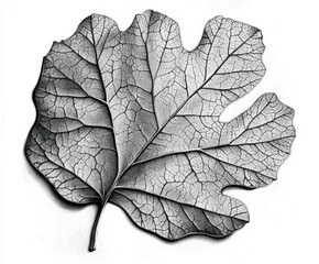 Obraz premium Detailed black and white close-up of a single leaf showing intricate vein patterns and natural texture evoking a sense of delicate beauty and organic complexity