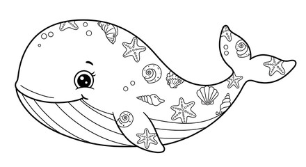 Whale animals children’s coloring book illustration. Perfect for kids to color and enjoy, adding a splash of creativity to their day