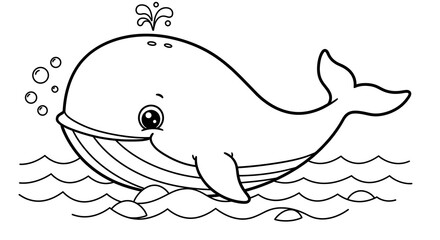 Whale animals children’s coloring book illustration. Perfect for kids to color and enjoy, adding a splash of creativity to their day